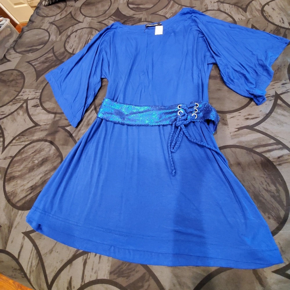 NWT Cobalt Blue Tunic Dress with sequin Belt.